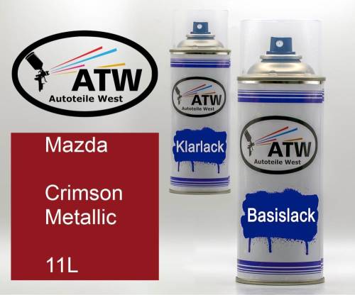 Mazda, Crimson Metallic, 11L: 400ml Sprühdose + 400ml Klarlack - Set, von ATW Autoteile West.